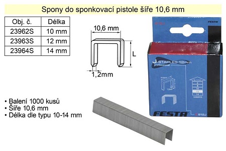 Spony do sponkovačky šíře 10,6 mm hranaté délka 12 mm