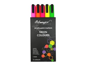 Artmagico akrylové popisovače s jemným hrotem (1 mm) - neonové - 5 ks