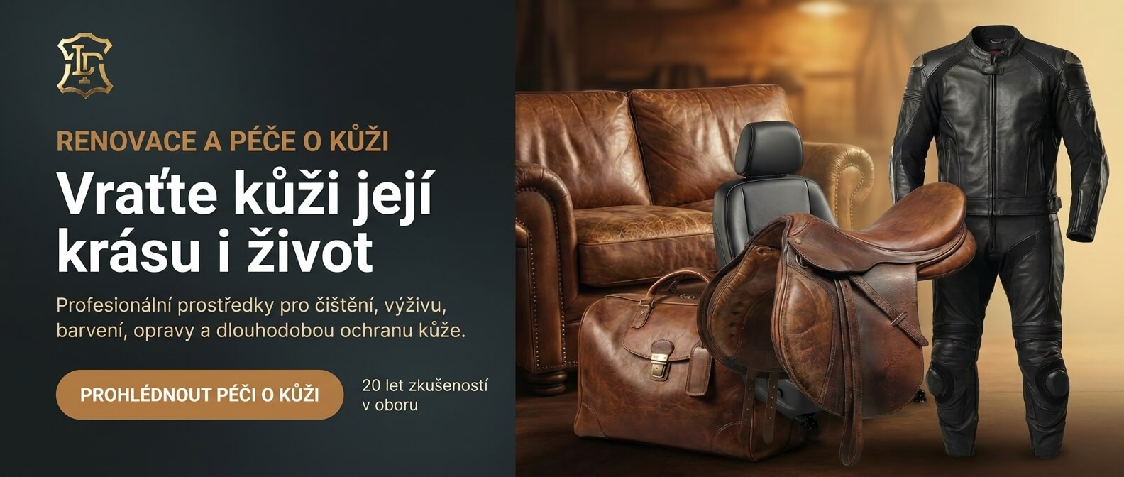 Péče a renovace kůže Ledertechnik: kožená brašna, autosedačka, jezdecké sedlo a motocyklová kombinéza s nabídkou profesionálních prostředků pro čištění, výživu, barvení, opravy a ochranu kůže.